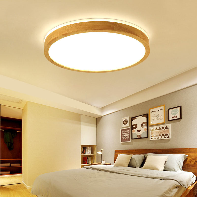 1-Light Wood Flush Mount Led Light Fixture Modern Style Circle Flush Mount Ceiling Lighting