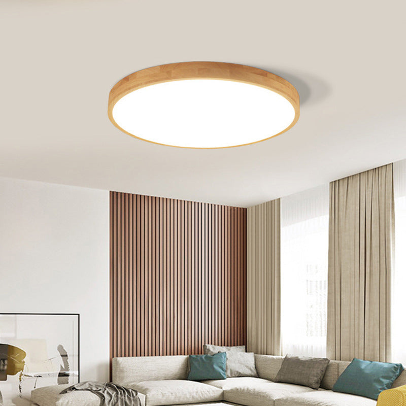 1-Light Wood Flush Mount Led Light Fixture Modern Style Circle Flush Mount Ceiling Lighting