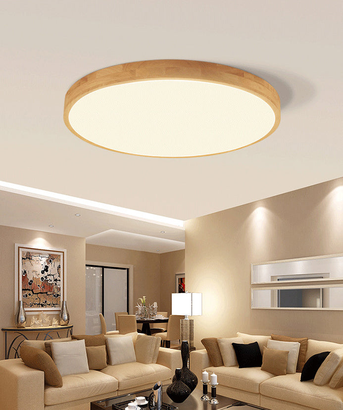 1-Light Wood Flush Mount Led Light Fixture Modern Style Circle Flush Mount Ceiling Lighting