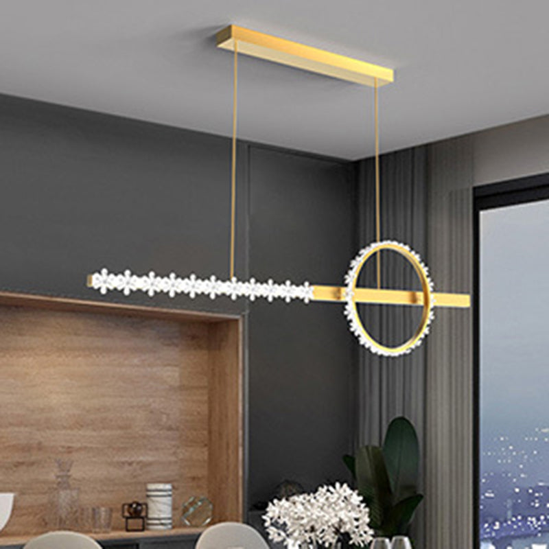 Moderno lampadario a forma di pizzo lineare Isola illuminazione in metallo 2 luci isola luminosa in oro