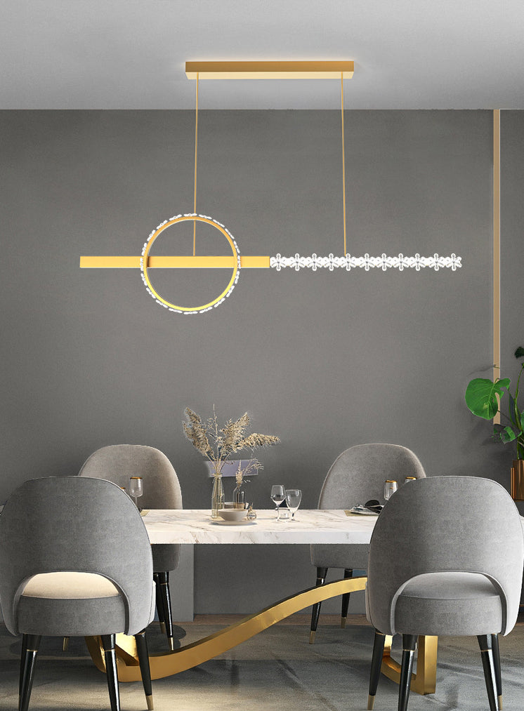 Moderno lampadario a forma di pizzo lineare Isola illuminazione in metallo 2 luci isola luminosa in oro