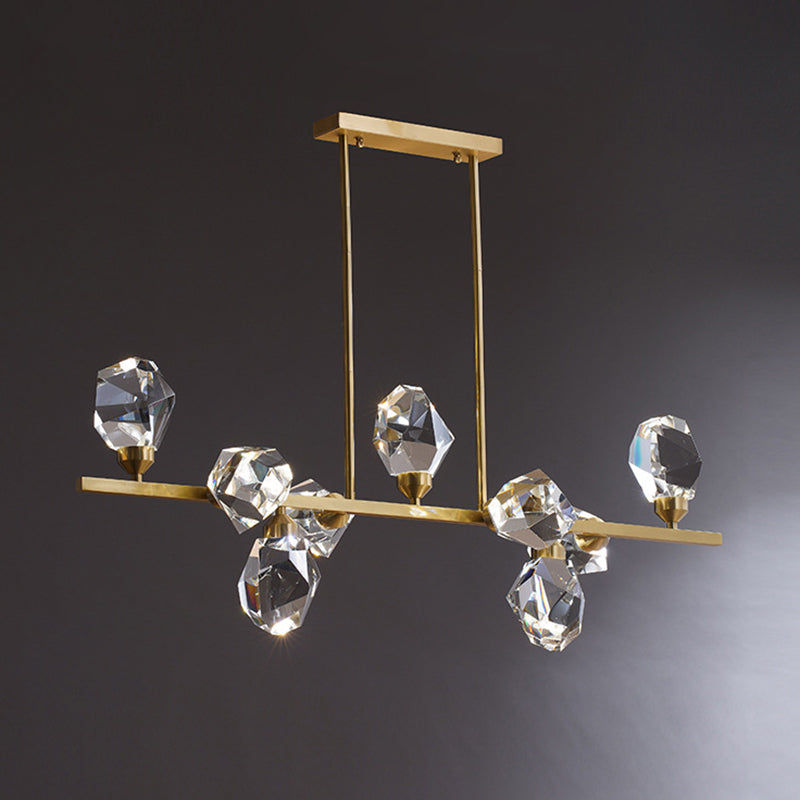 Luci dell'isola geometrica moderna a sospensione Crystal e Metal Island Lighting 7 Light in oro