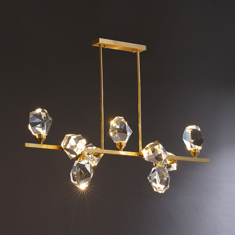 Luci dell'isola geometrica moderna a sospensione Crystal e Metal Island Lighting 7 Light in oro