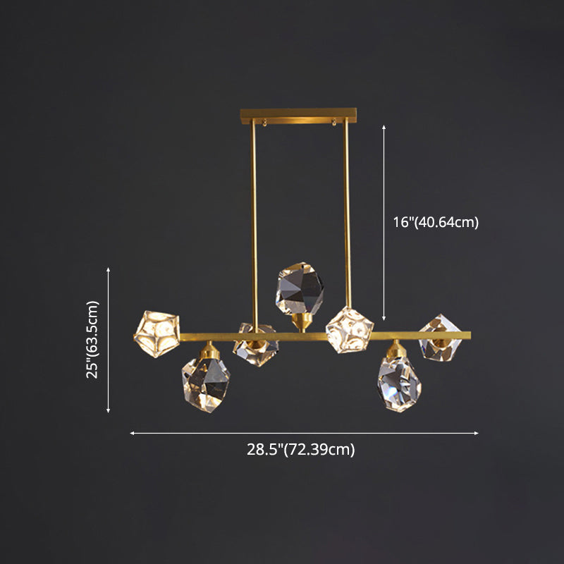 Luci dell'isola geometrica moderna a sospensione Crystal e Metal Island Lighting 7 Light in oro