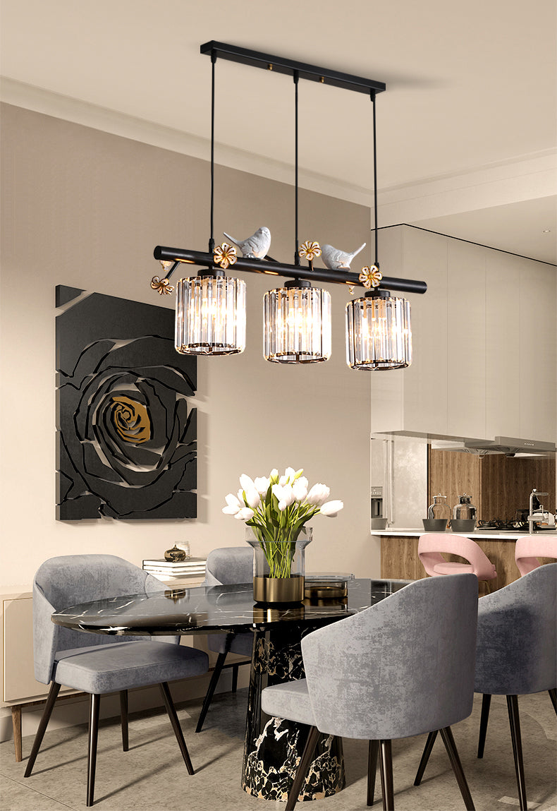 Luci dell'isola cilindro moderna illuminazione lampadario Crystal e Metal Island Lampada3 in oro