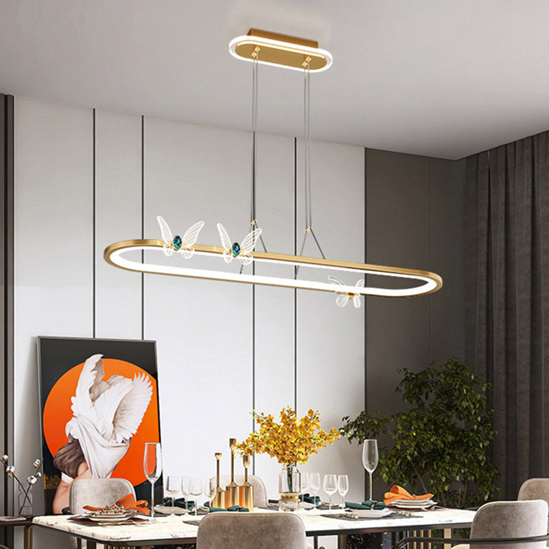 Geometric Island Lights Modern Lighting with Butterflies Metal Island Lamps 1 Light in Gold