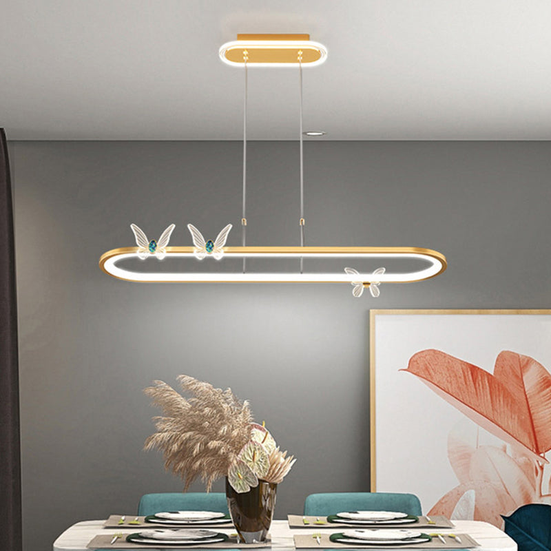 Luci dell'isola geometrica illuminazione moderna con farfalle lampade isola metallica 1 luce in oro