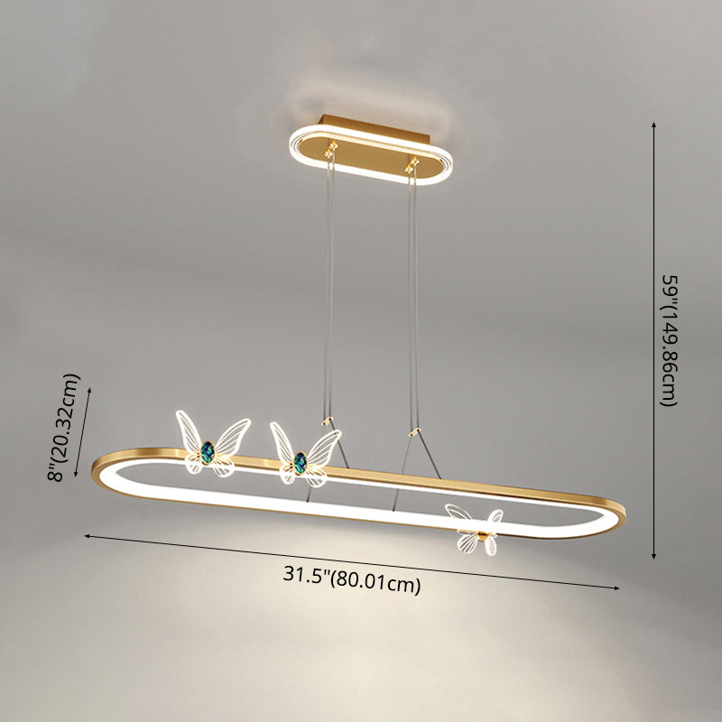 Luci dell'isola geometrica illuminazione moderna con farfalle lampade isola metallica 1 luce in oro