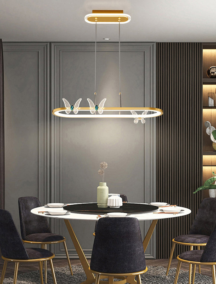 Luci dell'isola geometrica illuminazione moderna con farfalle lampade isola metallica 1 luce in oro