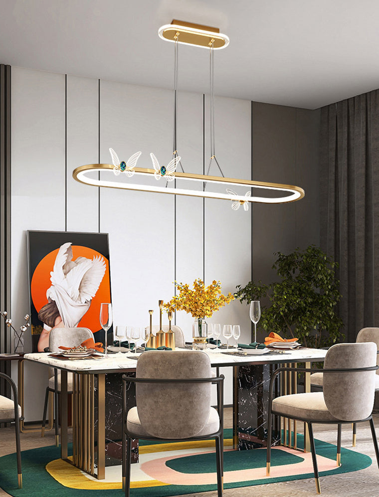 Luci dell'isola geometrica illuminazione moderna con farfalle lampade isola metallica 1 luce in oro