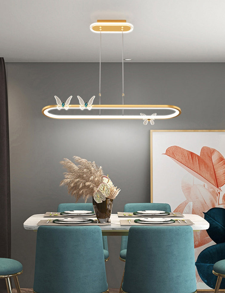 Luci dell'isola geometrica illuminazione moderna con farfalle lampade isola metallica 1 luce in oro