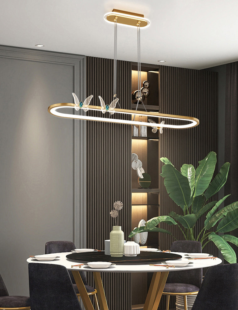 Luci dell'isola geometrica illuminazione moderna con farfalle lampade isola metallica 1 luce in oro