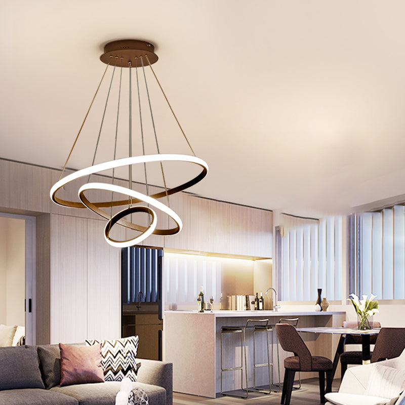 Modern Chandelier Lights Multiple Rings Hanging Ceiling Lights Metal Chain Chandelier
