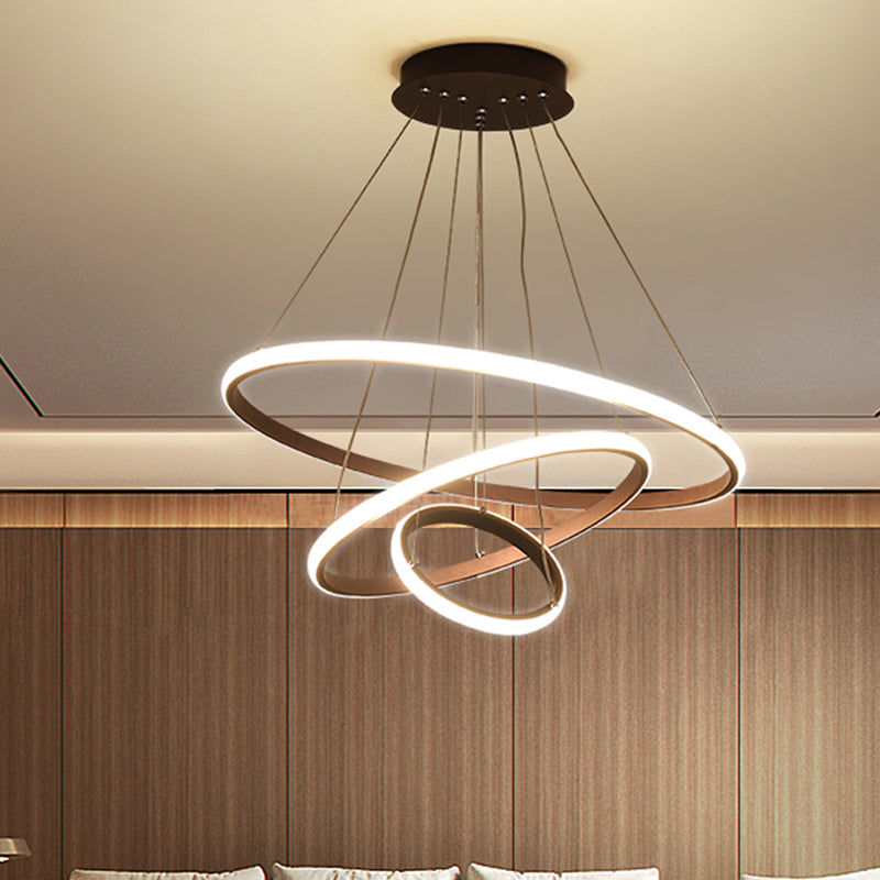 Modern Chandelier Lights Multiple Rings Hanging Ceiling Lights Metal Chain Chandelier