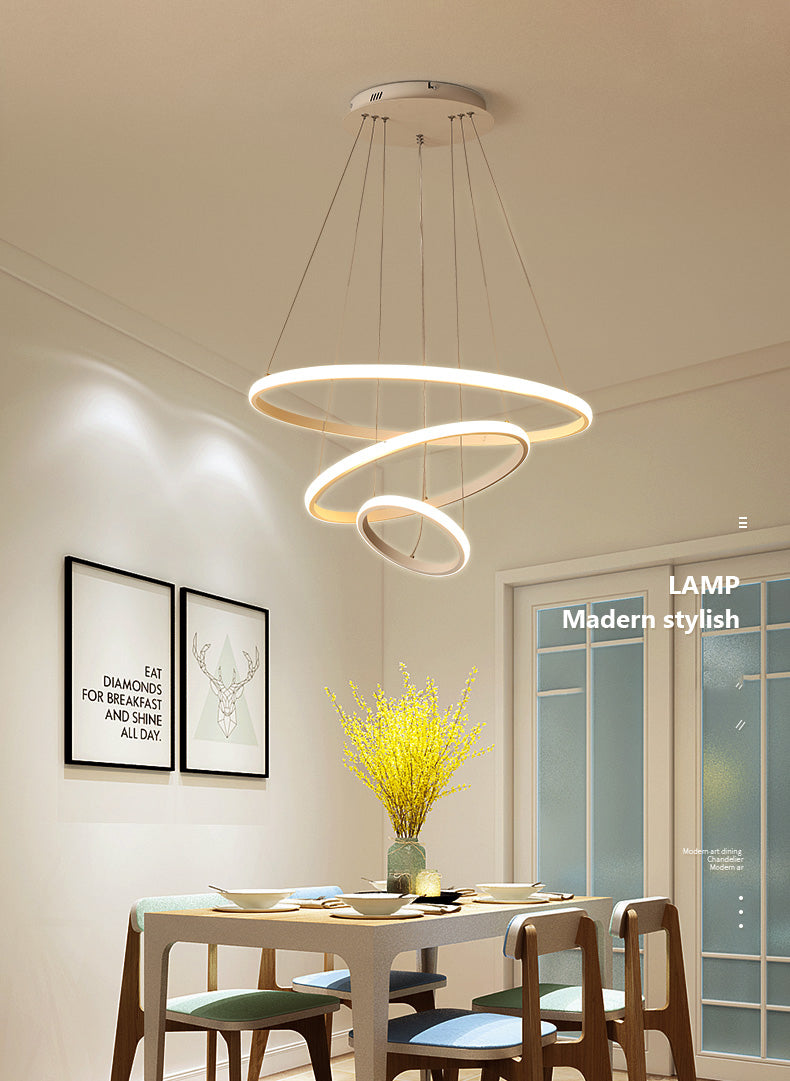 Modern Chandelier Lights Multiple Rings Hanging Ceiling Lights Metal Chain Chandelier