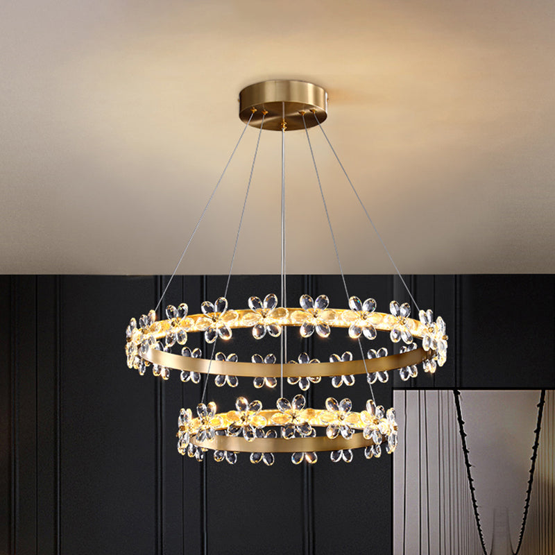 Modern Gold Chandelier Multiple Rings Chandelier Pendant Light Metal Chain Chandelier
