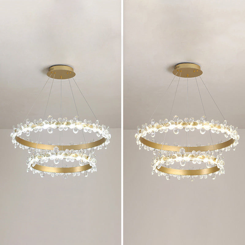 Modern Gold Chandelier Multiple Rings Chandelier Pendant Light Metal Chain Chandelier