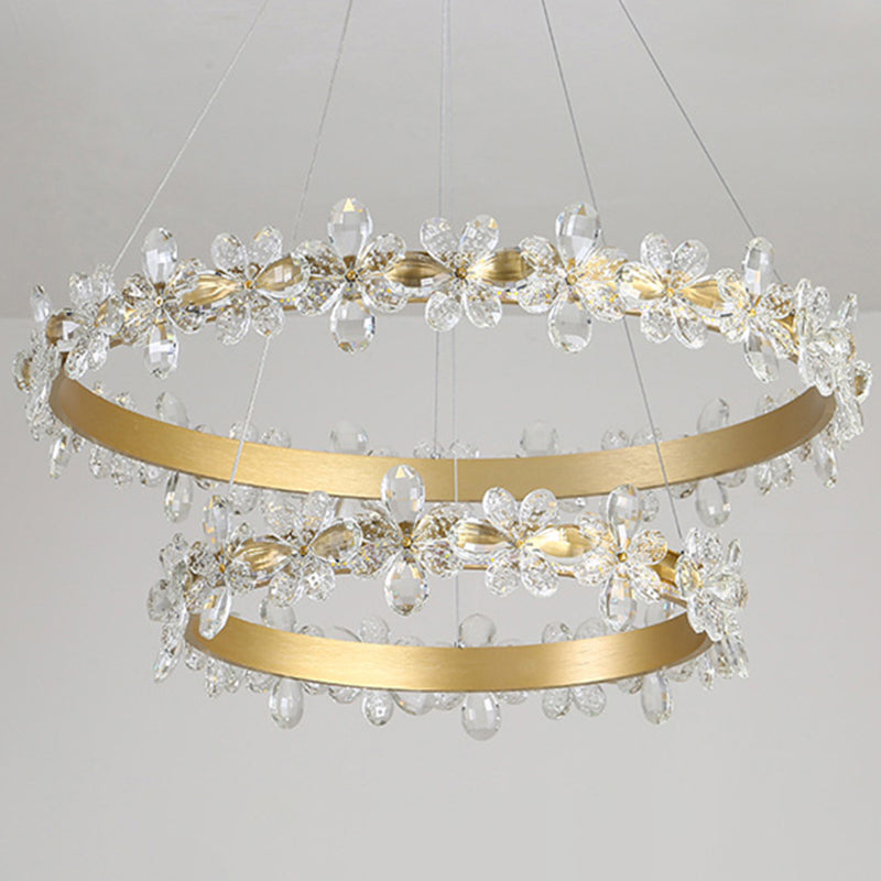 Modern Gold Chandelier Multiple Rings Chandelier Pendant Light Metal Chain Chandelier