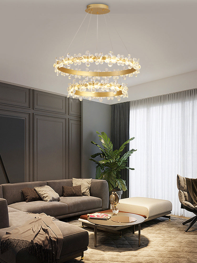 Modern Gold Chandelier Multiple Rings Chandelier Pendant Light Metal Chain Chandelier