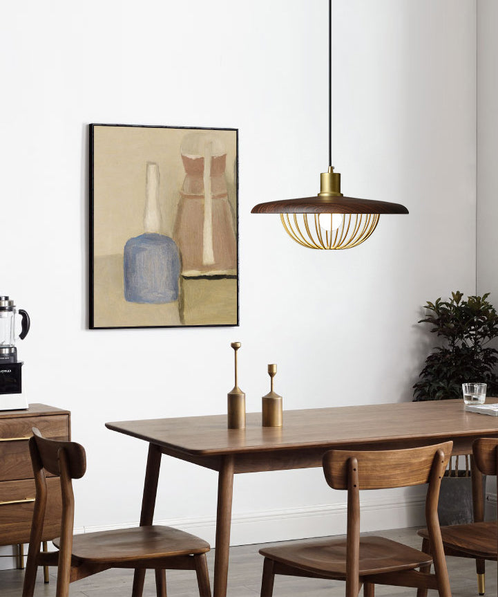 Wood Modern Pendant Light 1-Light Hanging Ceiling Light for Dining Room