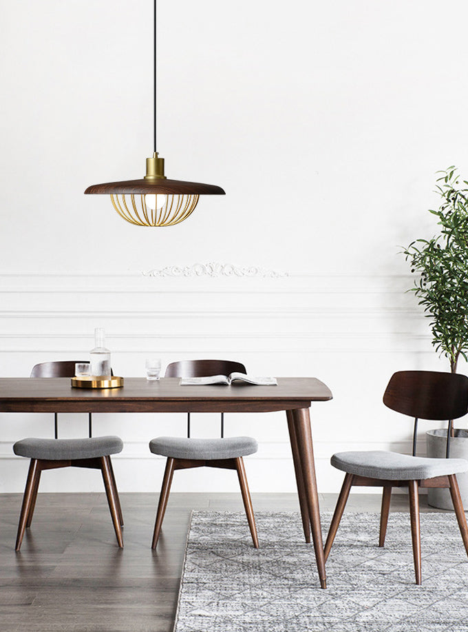 Wood Modern Pendant Light 1-Light Hanging Ceiling Light for Dining Room