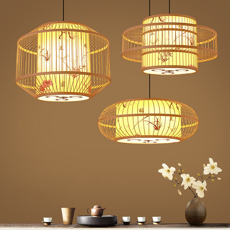Japanese Bamboo Pendant Light 1 Light Ceiling Light Fixture for Dining Room