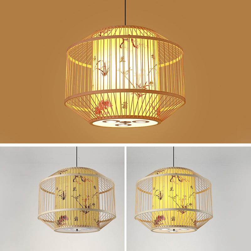 Japanese Bamboo Pendant Light 1 Light Ceiling Light Fixture for Dining Room
