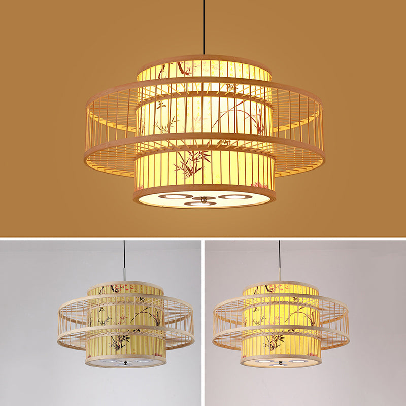 Japanese Bamboo Pendant Light 1 Light Ceiling Light Fixture for Dining Room