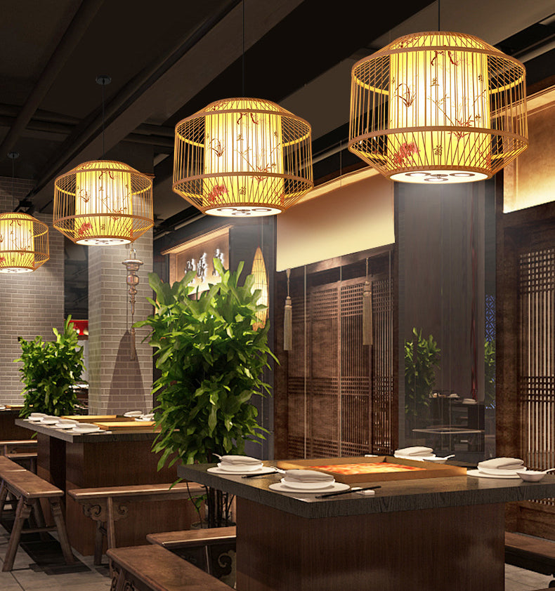 Japanese Bamboo Pendant Light 1 Light Ceiling Light Fixture for Dining Room