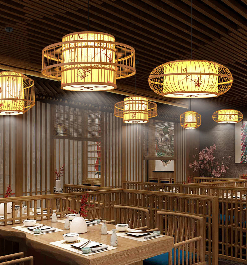 Japanese Bamboo Pendant Light 1 Light Ceiling Light Fixture for Dining Room