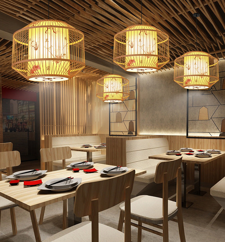 Japanese Bamboo Pendant Light 1 Light Ceiling Light Fixture for Dining Room