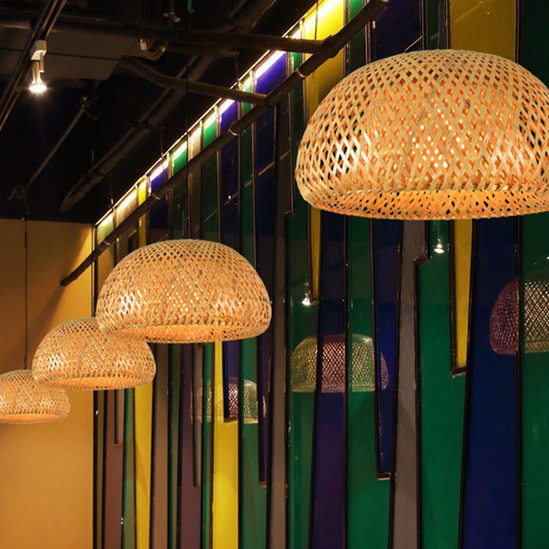 Chinese Bamboo Pendant Light Dome Ceiling Light Fixture for Dining Room
