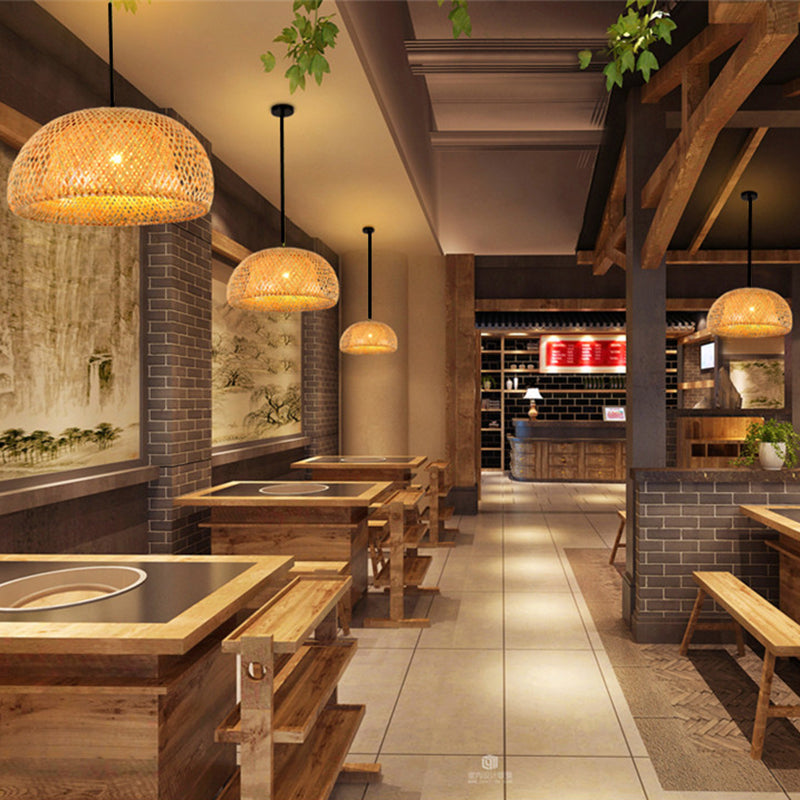 Chinese Bamboo Pendant Light Dome Ceiling Light Fixture for Dining Room