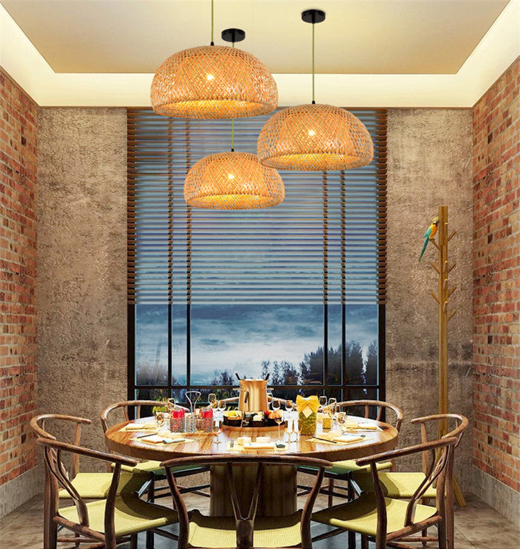 Chinese Bamboo Pendant Light Dome Ceiling Light Fixture for Dining Room