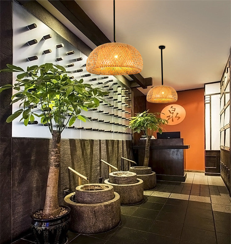 Chinese Bamboo Pendant Light Dome Ceiling Light Fixture for Dining Room