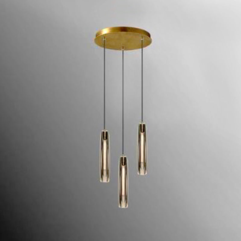 Crystal Cylindrical Pendant Light in Modern Luxury Style Copper Hanging Lamp for Dining Room