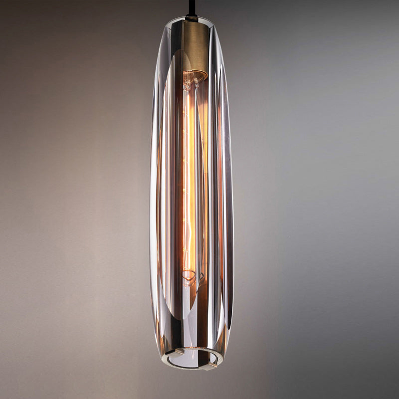 Crystal Cylindrical Pendant Light in Modern Luxury Style Copper Hanging Lamp for Dining Room