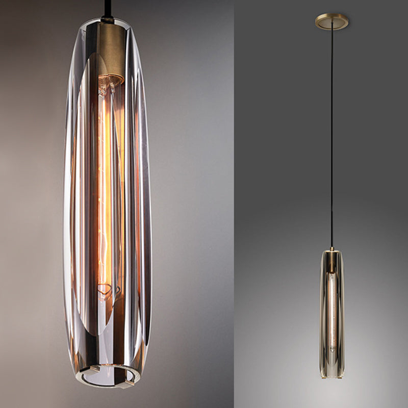 Crystal Cylindrical Pendant Light in Modern Luxury Style Copper Hanging Lamp for Dining Room