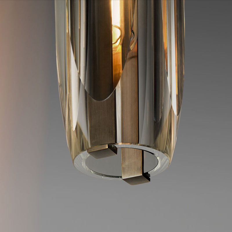 Crystal Cylindrical Pendant Light in Modern Luxury Style Copper Hanging Lamp for Dining Room
