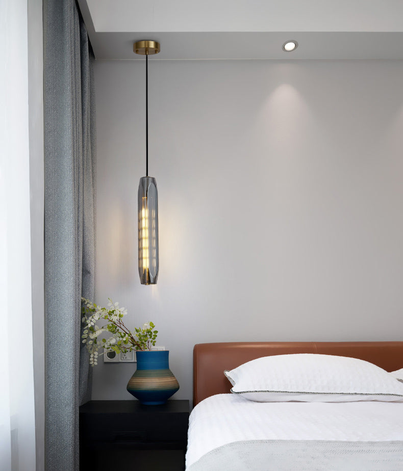 Crystal Cylindrical Pendant Light in Modern Luxury Style Copper Hanging Lamp for Dining Room