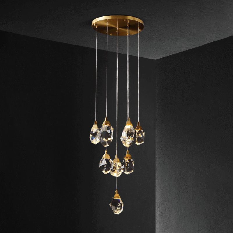 Crystal Gold LED Pendant Light in Modern Style Copper Geometric Hanging Lamp for Commercial Place