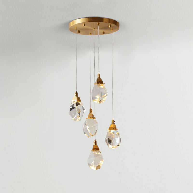 Crystal Gold LED Pendant Light in Modern Style Copper Geometric Hanging Lamp for Commercial Place