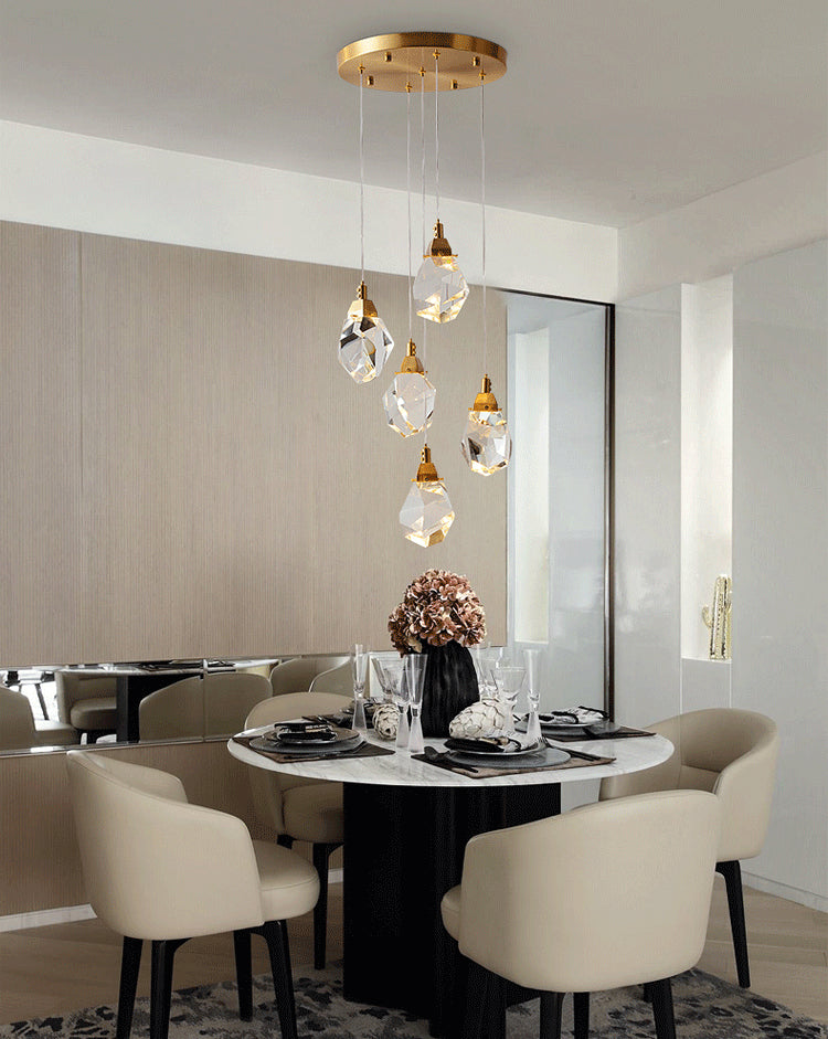 Crystal Gold LED Pendant Light in Modern Style Copper Geometric Hanging Lamp for Commercial Place