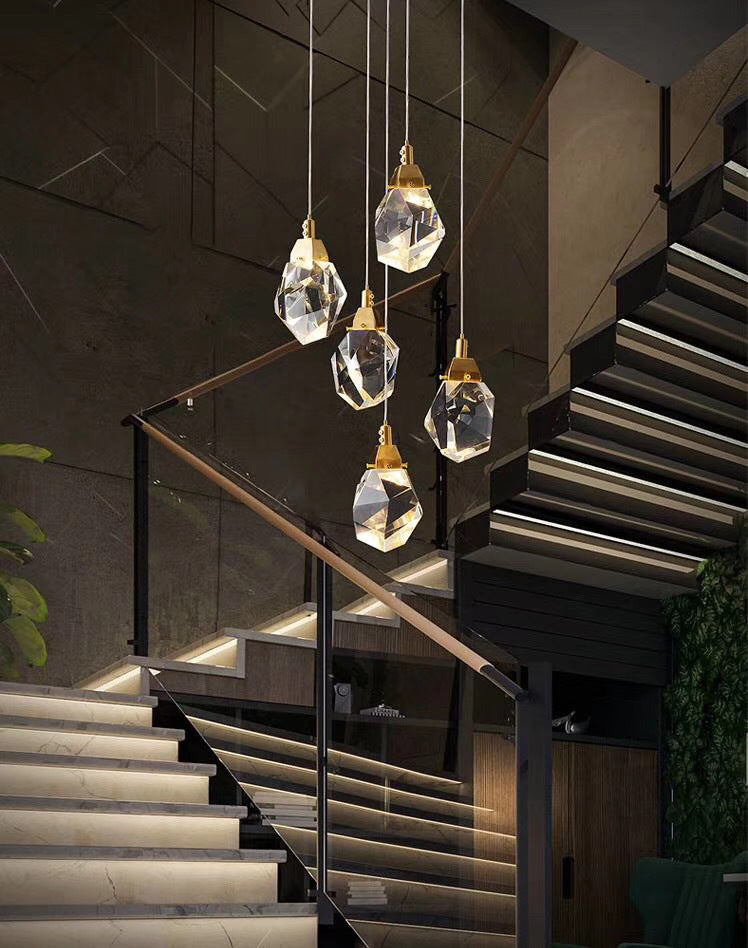 Crystal Gold LED Pendant Light in Modern Style Copper Geometric Hanging Lamp for Commercial Place