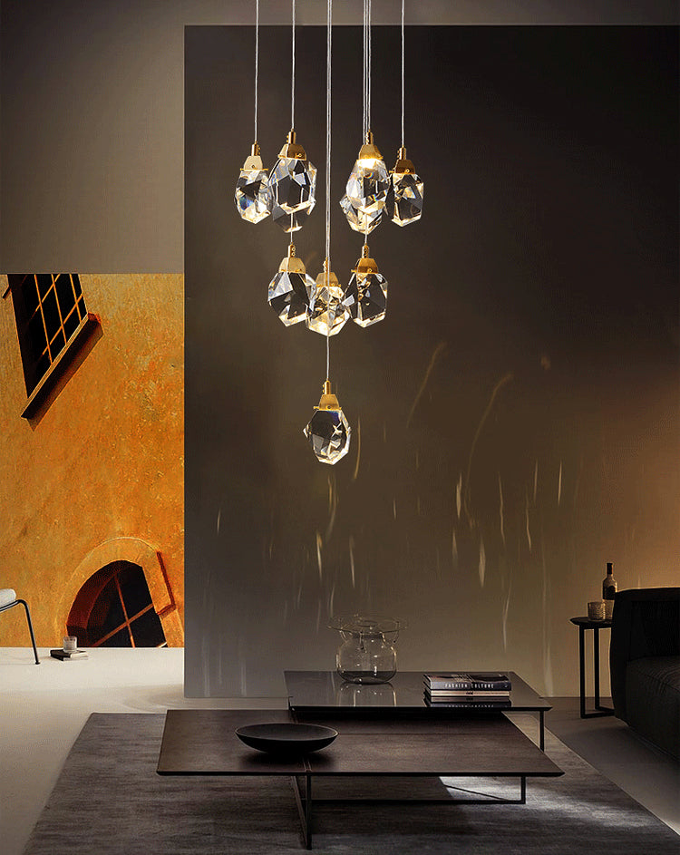 Crystal Gold LED Pendant Light in Modern Style Copper Geometric Hanging Lamp for Commercial Place