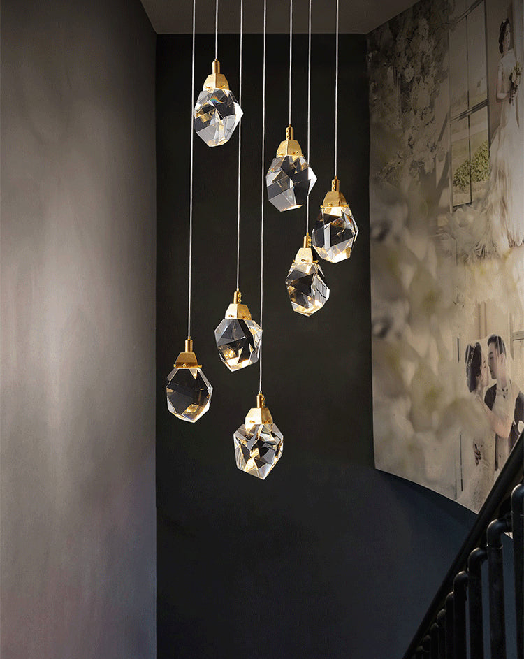 Crystal Gold LED Pendant Light in Modern Style Copper Geometric Hanging Lamp for Commercial Place