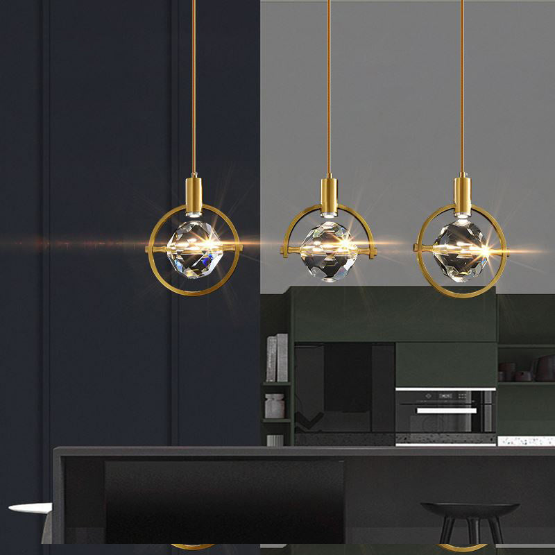 Crystal Gold LED Pendant Light in Modern Luxury Style Copper Globe Hanging Lamp for Interior Spaces