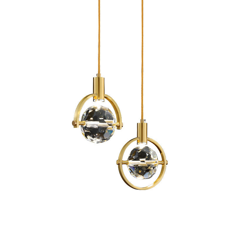 Crystal Gold LED Pendant Light in Modern Luxury Style Copper Globe Hanging Lamp for Interior Spaces