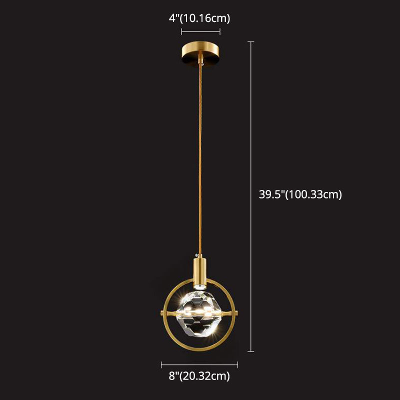 Crystal Gold LED Pendant Light in Modern Luxury Style Copper Globe Hanging Lamp for Interior Spaces