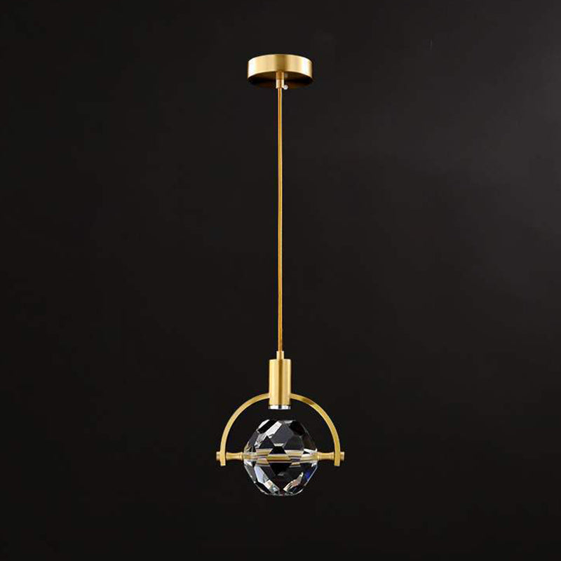 Crystal Gold LED Pendant Light in Modern Luxury Style Copper Globe Hanging Lamp for Interior Spaces